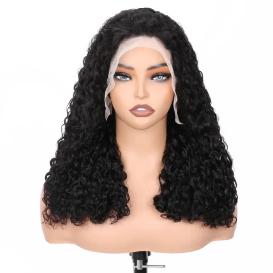 New Super Double Drawn Pixie Curly #1B Natural Black 13x4 Lace Frontal Human Hair Wig